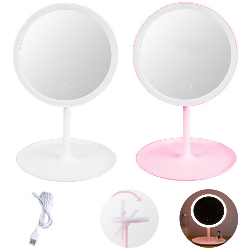 Led monochrome rechargeable round mirror