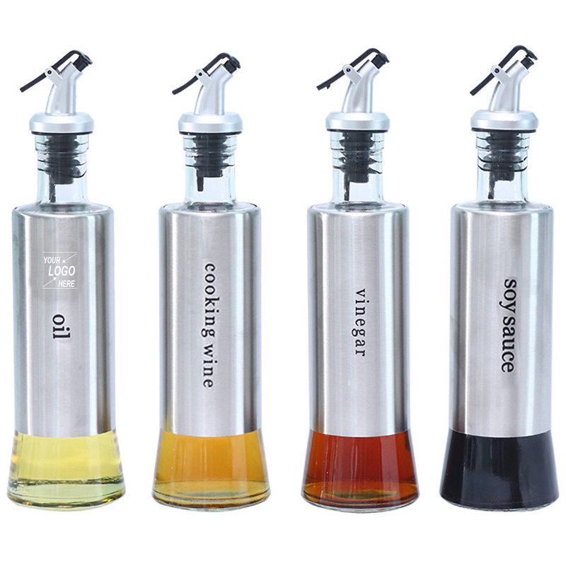 Glass Stainless Steel Oil Vinegar Dispenser Bottle