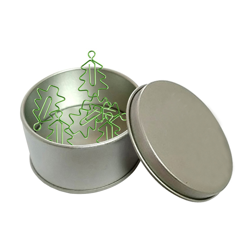 Christmas Tree Shaped Paper Clips in Tin Container