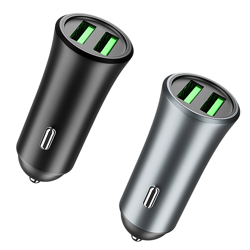 2.4A Dual Port Aluminum USB Car Charger, Cigarette Lighter