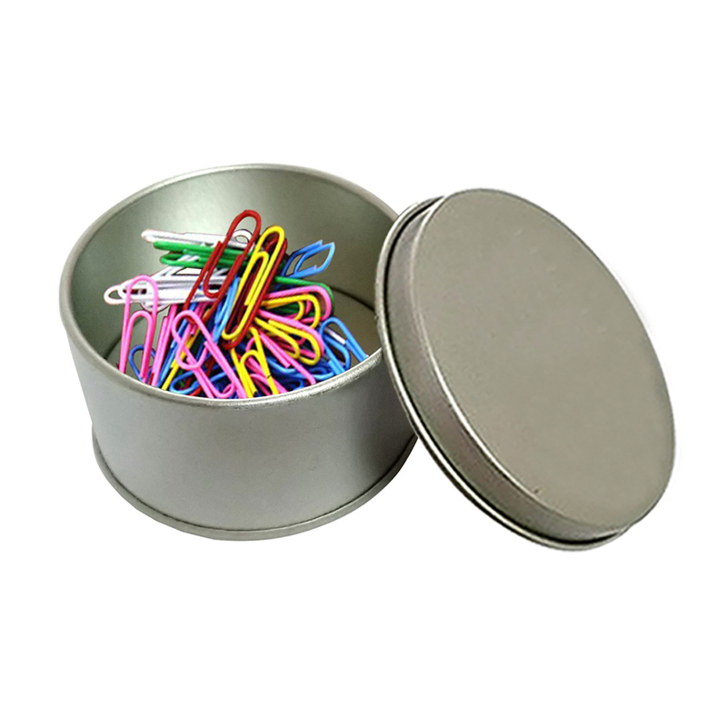Assorted Color Regular Paper Clips in Tin Container