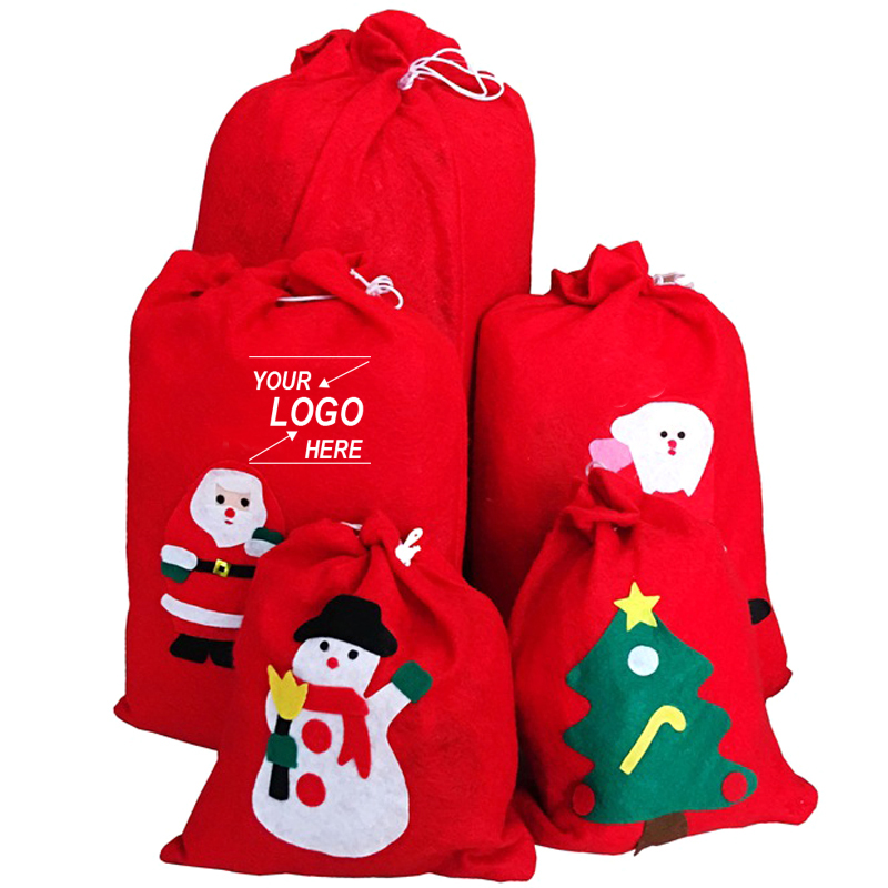 Medium Santa Christmas Candy Bag / Drawstring Candy Gift Bag