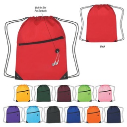 Polyester Sports Drawstring Pack With Front Zipper