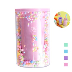OFB1016 - Fun Creative Desktop Pen Holder 新款学生桌面收纳圆形方形笔筒透明亚力克泡沫球款式摆件收纳笔筒