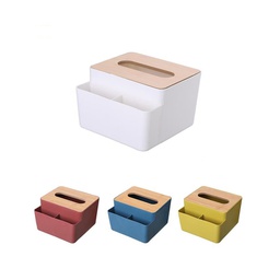 HOB6036 - Bamboo Lid Multifunction Tissue Box 多功能竹木盖纸巾盒创意桌面抽纸盒家用客厅简约塑料遥控器收纳盒