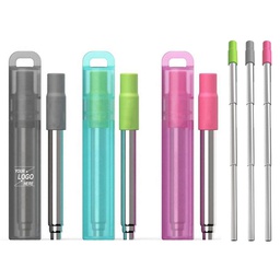 Stainless Steel Telescopic Straw with Case &amp; Silicone Tip