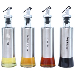 [S0501030403] Glass Stainless Steel Oil Vinegar Dispenser Bottle
