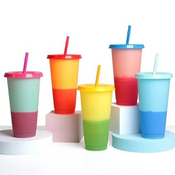 Color Changing Tumbler / 20OZ Thermo Plastic Cup with Straw