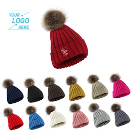 Women's Slouchy Winter Knit Beanie Hats / Fur Pom Pom Hat
