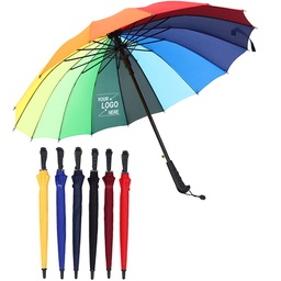 长柄彩虹雨伞定制广告半自动16骨防风高尔夫伞定做logo手动直杆伞