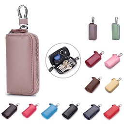 Cowhide Leather Zipper Car Key Holder Pouch