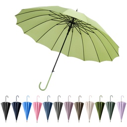 16骨长柄伞皮手柄小清新纯色自动长杆雨伞可印logo广告伞批发