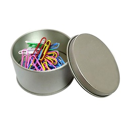 Assorted Color Regular Paper Clips in Tin Container