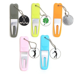 Golf Divot Tools With Key ring     Golf Repair Tool Flip Divot Tool Ball Marker   Mini Golf Fork with silicone cover